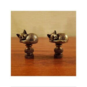 Cat Lamp Finial Shade Topper: Antique Brass Kitten Decor Set of 2 New Cat Lover